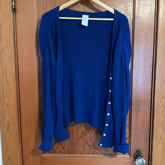 Kowtow Size Large Cyan Blue Long Sleeve Organic Cotton Greta Cardigan - Picture 8 of 9